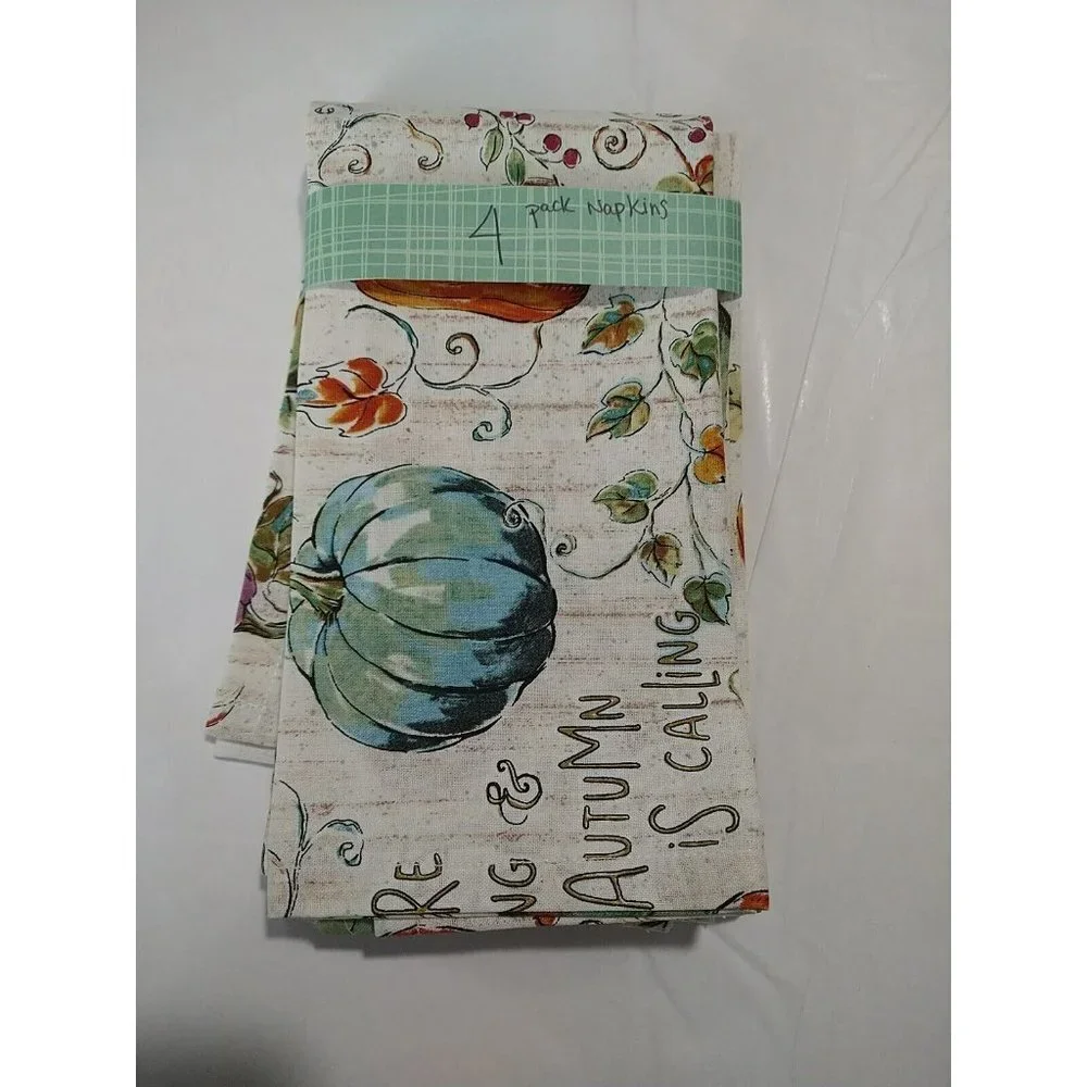 Pumpkin Fall Table 4 Pack Reusable Napkins Homemade 16